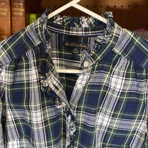 Brooks Brothers Women’s Plaid Ruffle Trim Blouse - Picture 5 of 7